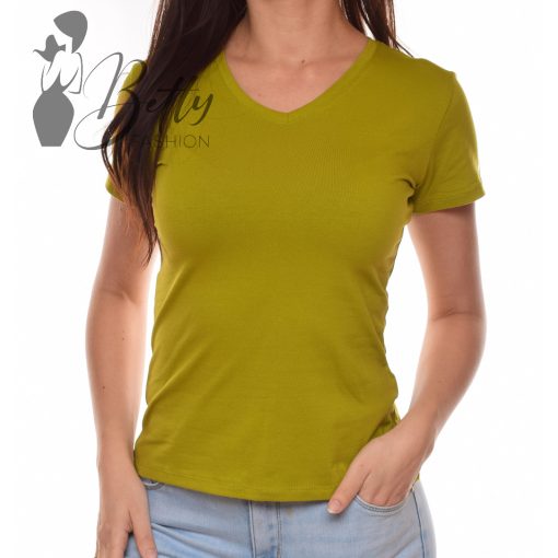Olajzöld, V-nyakú pamut felső S, M, L, XL 
