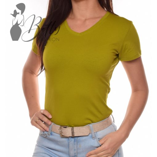 Olajzöld, V-nyakú pamut felső S, M, L, XL 