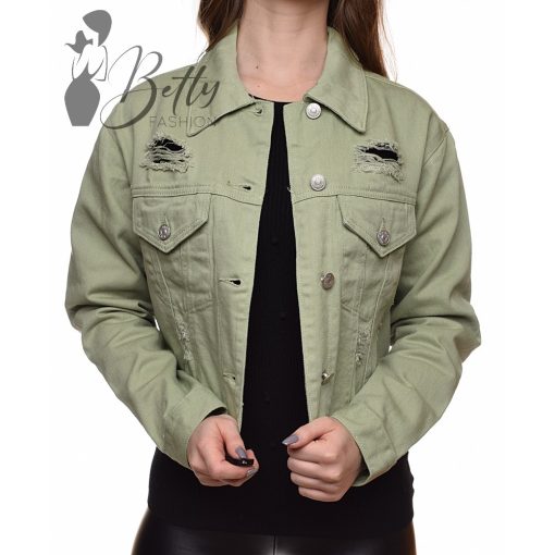 Zöld színű, szaggatott farmerkabát XS, S, M, L, XL