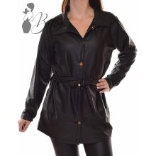 Fekete színű, deréknál megkötős, műbőr ingtunika M/L, XL/2XL, 2XL/3XL