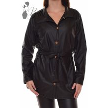 Fekete színű, deréknál megkötős, műbőr ingtunika M/L, XL/2XL, 2XL/3XL