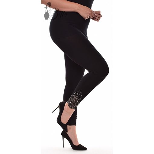 Fekete színű, szára végén strasszdíszes leggings M/L, L/XL