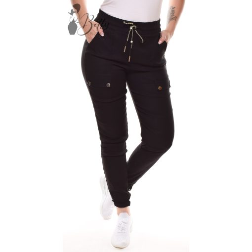 Fekete színű, zsebes és díszgombos nadrág S/M, L/XL, XL/2XL