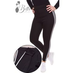   Szőrme bélelt, oldalán csíkos, fekete legging M/L, XL/2XL