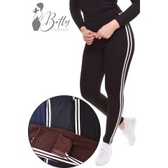   Szőrme bélelt, oldalán csíkos, fekete legging M/L, XL/2XL, 3XL/4XL, 5XL/6XL