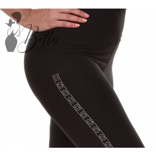 Két oldalt strasszköves, fekete legging S/M, L/XL, XL/2XL, 3XL/4XL, 5XL/6XL