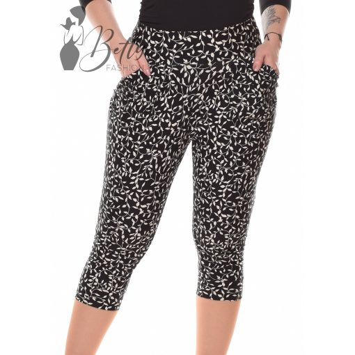 Apró levélmintás, derékban rakott térdnadrág S/M, L/XL