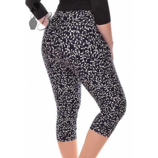 Apró levélmintás, derékban rakott térdnadrág S/M, L/XL