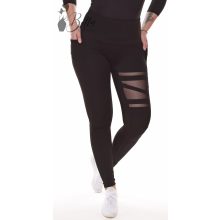 Bal szárán tüllbetétes, fekete sport legging S/M, L/XL, XL/2XL