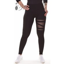 Bal szárán tüllbetétes, fekete sport legging S/M, L/XL, XL/2XL