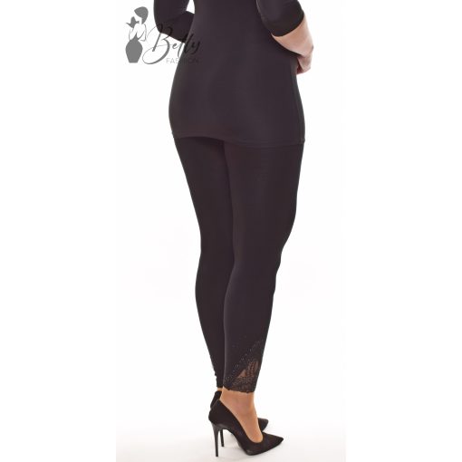 Szára végén csipkés és strasszköves fekete legging S/M, L/XL
