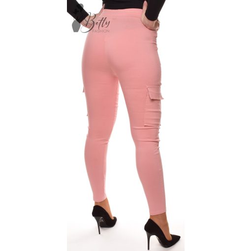 Rózsaszínű, oldalzsebes, derékban megkötős nadrág S/M, M/L, XL/XXL