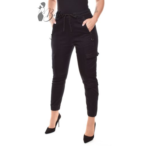 Fekete színű, oldalzsebes cargo nadrág XS, S, M, L, XL