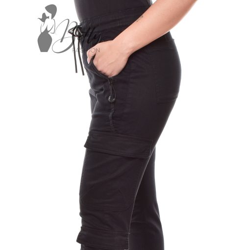 Fekete színű, oldalzsebes cargo nadrág XS, S, M, L, XL