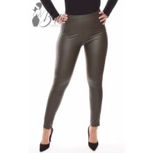 Sötétzöld színű polár bélelt, műbőr legging XS/S, S/M, M/L, L/XL