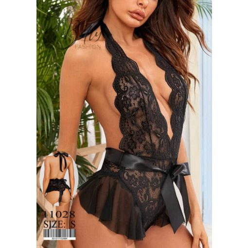 Fekete színű, csipkés, erotikus body S, M, L, XL