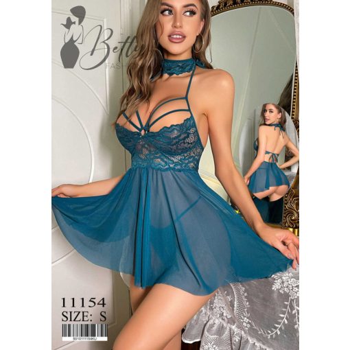 Pávakék színű, csipkés és tüllös erotikus szett - S, M, L 