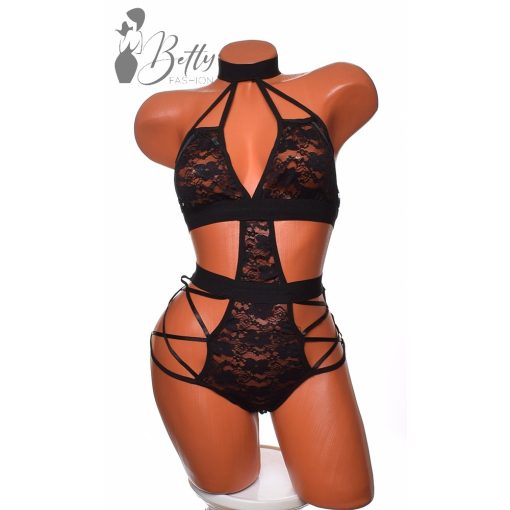 Fekete színű, csipkés, erotikus body - méret nélküli
