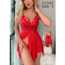 Piros színű, kétrészes, csipkés és tüllös erotikus szett - S, M, L 