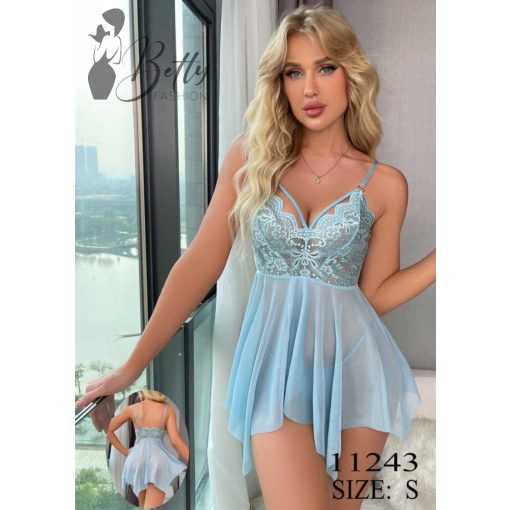 Világoskék, kétrészes, csipkés és tüllös erotikus szett - S, M, L 
