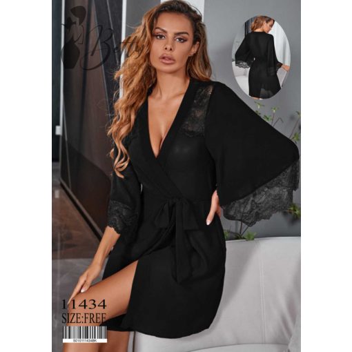 Fekete színű, muszlin anyagú köntös S-M-L