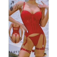 Tüll anyagú, szaténdíszes erotikus szett - S, M, L