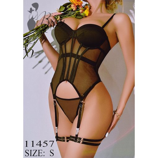 Tüll anyagú, szaténdíszes erotikus szett - S, M, L