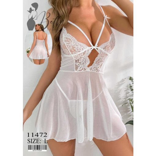 Fehér színű, kétrészes, csipkés és tüllös erotikus szett - S, M, L 