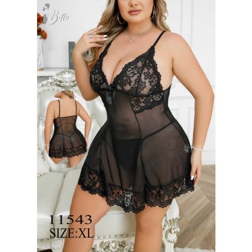 Fekete színű, kétrészes, csipkés és tüllös erotikus szett - XL, 2XL, 3XL