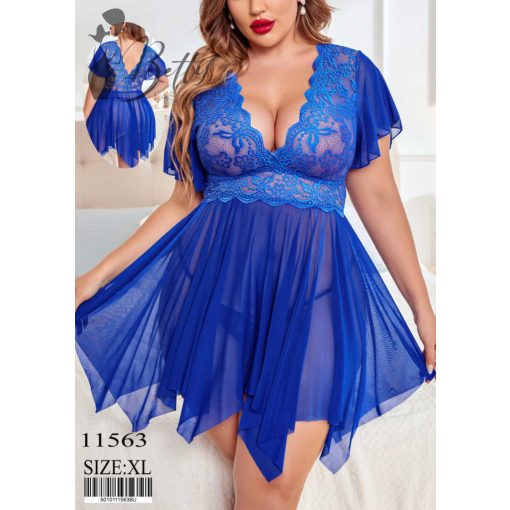 Királykék színű, csipkés és tüllös erotikus szett - XL-3XL