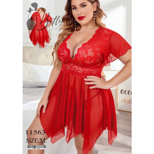 Piros színű, csipkés és tüllös erotikus szett - XL-3XL