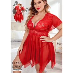Piros színű, csipkés és tüllös erotikus szett - XL-3XL