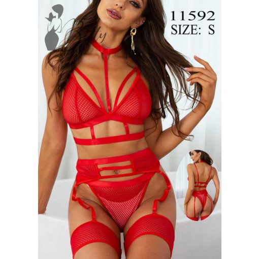 Piros színű, pántos, hálós erotikus szett S, M, L