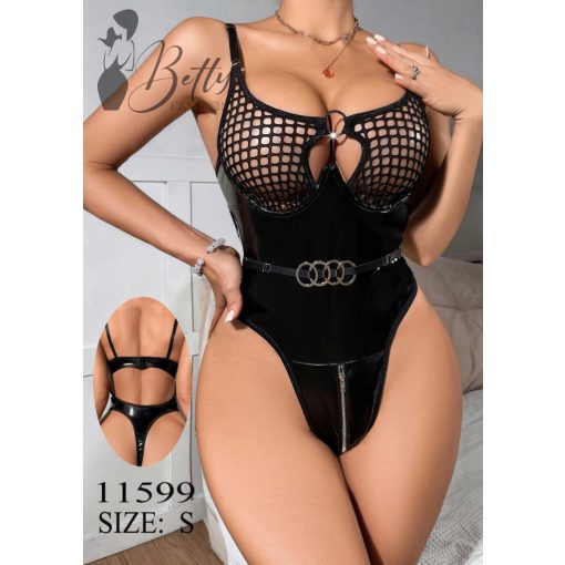 Fekete latex és hálós anyagú, erotikus body S, M, L