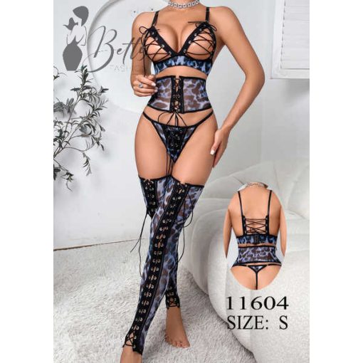 Leopárd mintás, fűzős erotikus szett S, M, L