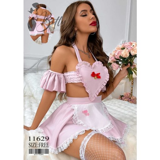 Fehér-rózsaszín, erotikus szobalány szett