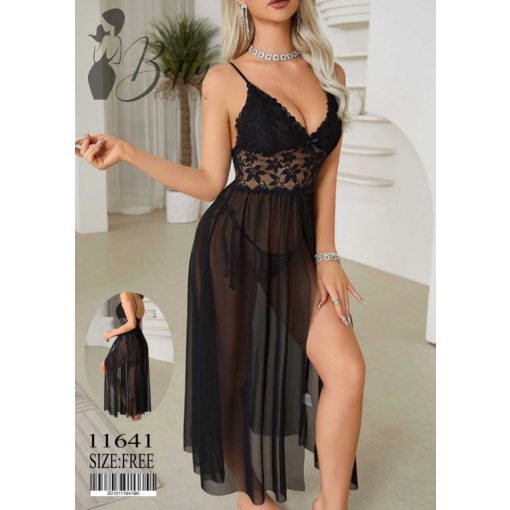 Fekete színű, hosszú fazonú, erotikus ruha