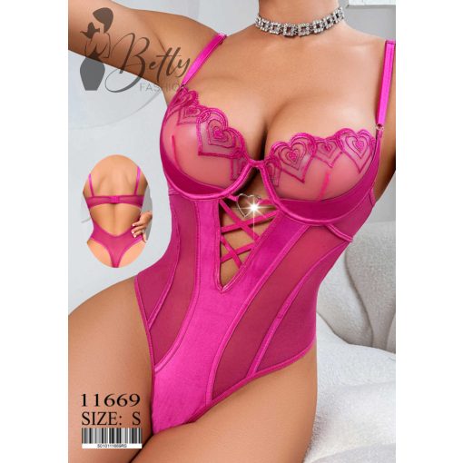 Pink színű, tüllös erotikus body