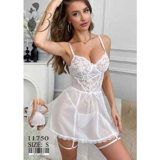 Fehér színű, csipkés és tüllös erotikus szett - S, M, L