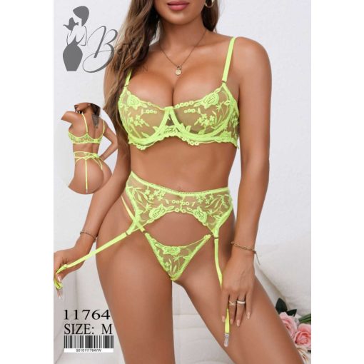 Neon sárga színű, hímzett erotikus szett - S, M, L