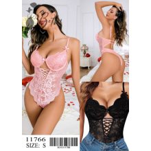 Fekete színű, csipkés erotikus body - S, M, L