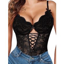 Fekete színű, csipkés erotikus body - S, M, L