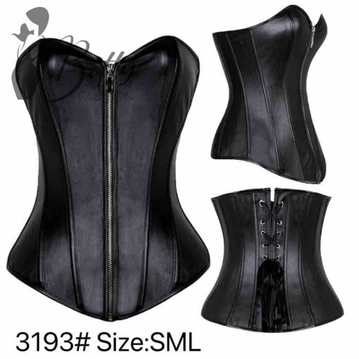 Fekete színű, műbőr fűző és tanga, erotikus szett - S, M, L, XL, 2XL, 3XL