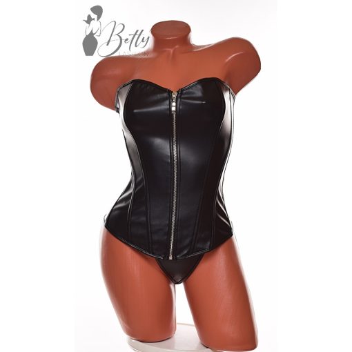 Fekete színű, műbőr fűző és tanga, erotikus szett - S, M, L, XL, 2XL, 3XL