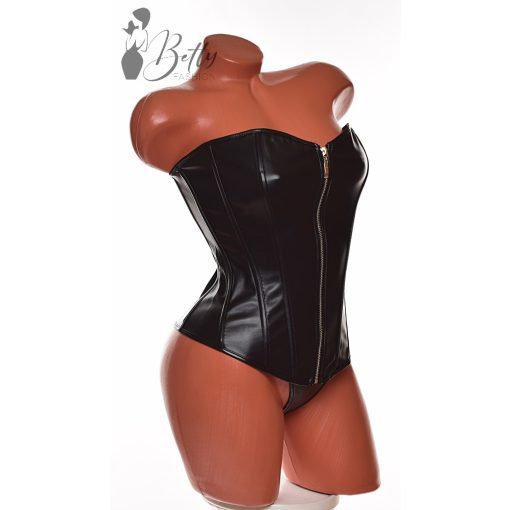 Fekete színű, műbőr fűző és tanga, erotikus szett - S, M, L, XL, 2XL, 3XL