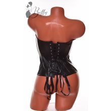 Fekete színű, műbőr fűző és tanga, erotikus szett - S, M, L, XL, 2XL, 3XL