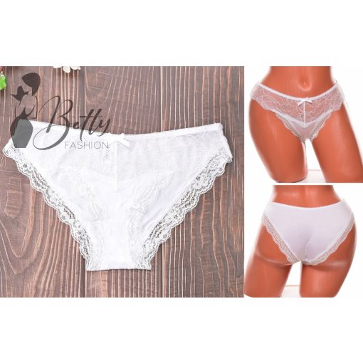 Fehér színű, csipkebetétes, selymes anyagú bugyi S, M, L, XL