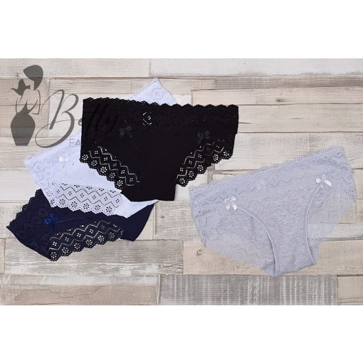 Egyszínű, csipkeszegélyes, pamut bugyi S, M, L, XL