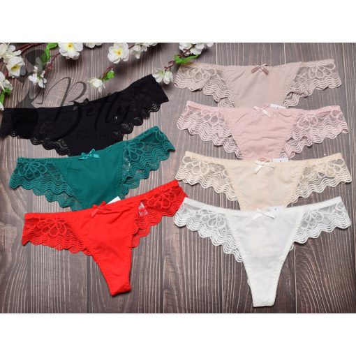 Hátul kivágott és fémdíszes, csipkés brazil bugyi S, M, L, XL