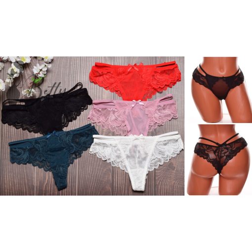 Derekán pántos, csipkés brazil bugyi S, M, L, XL